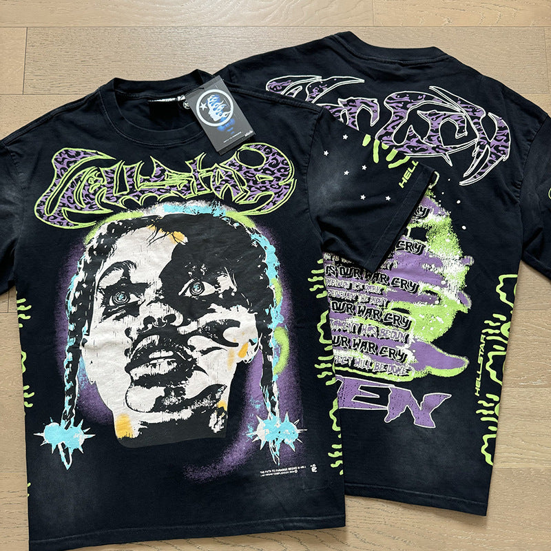 HELLSTAR 2025 American Streetwear Heavyweight Washed Vintage Oversized Short Sleeve T-Shirt
