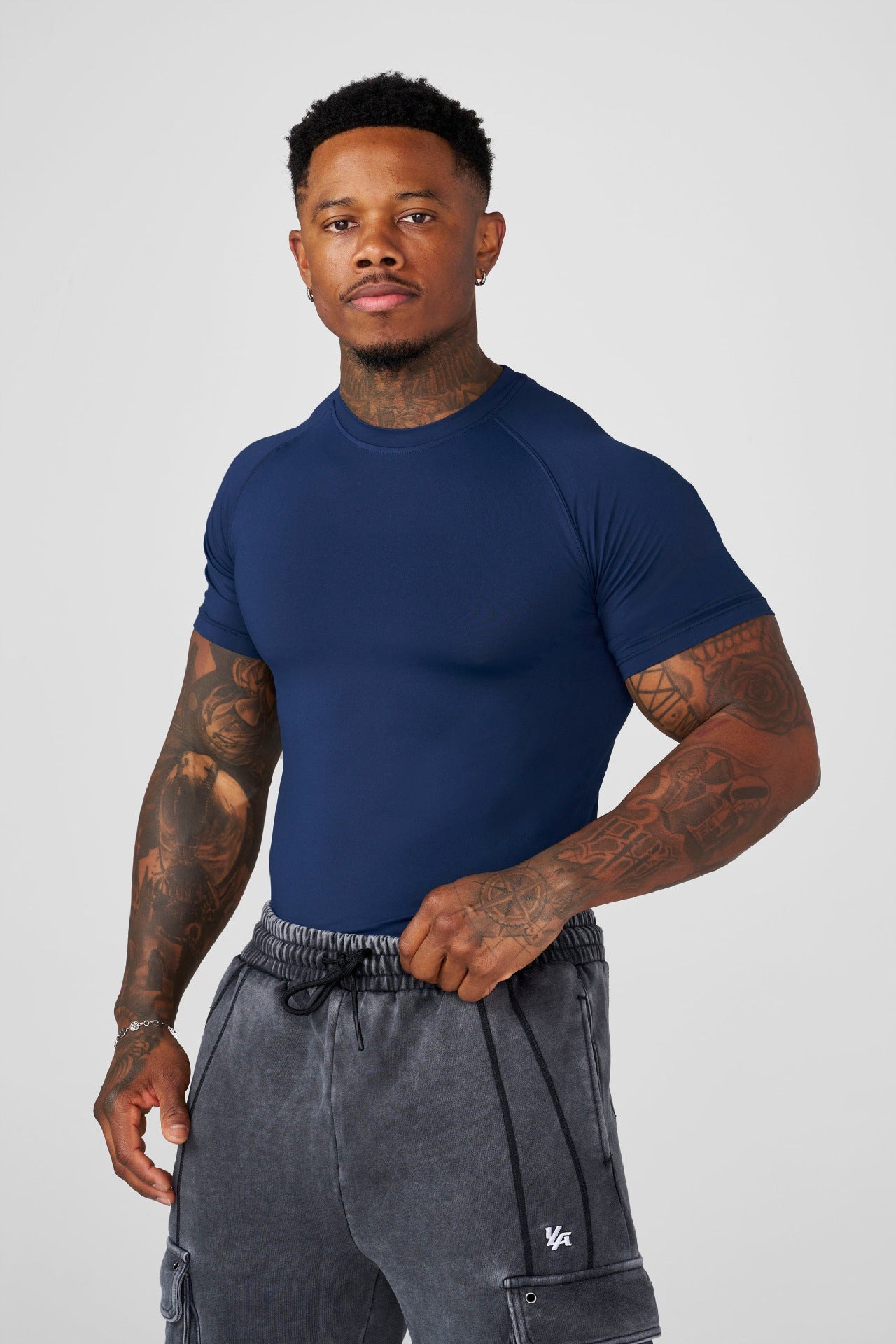 YOUNGLA Men's Compression Training Tee – High-Stretch Short Sleeve Gym Shirt