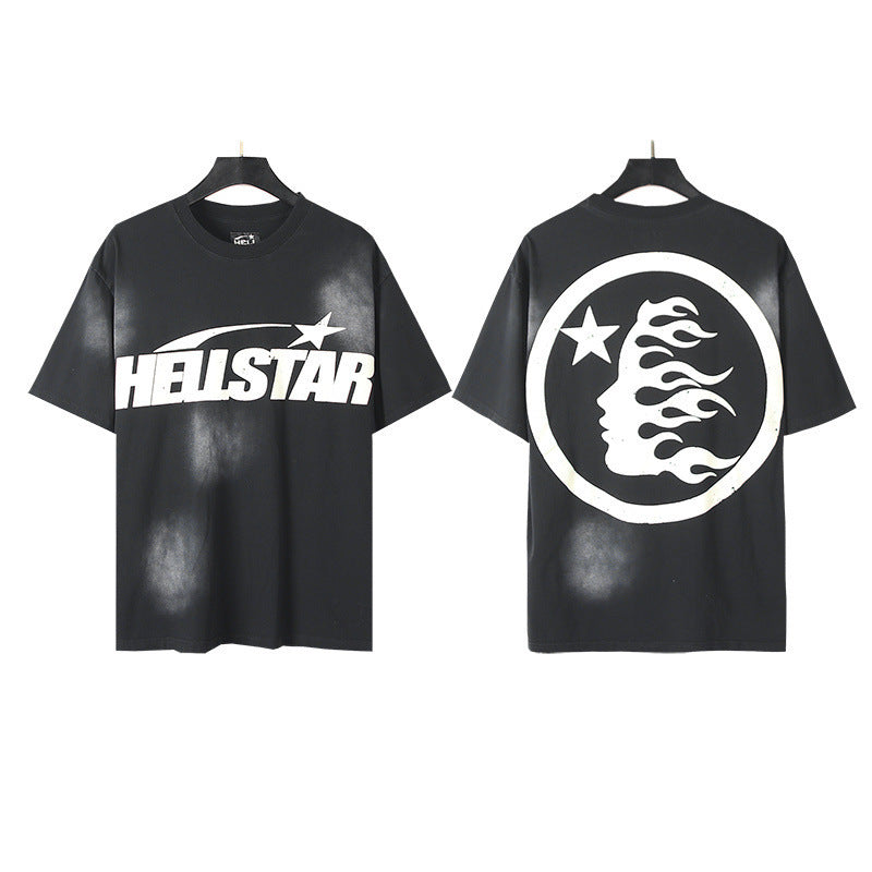 Hell Star Heel Washed Vintage American Print Short Sleeve T-Shirt