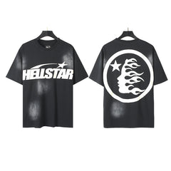 Hell Star Heel Washed Vintage American Print Short Sleeve T-Shirt