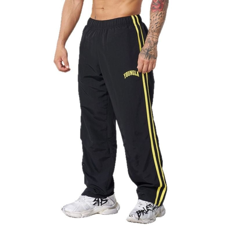 YOUNGLA Men's Double Stripe Joggers – Straight Leg Gym & Casual Pants