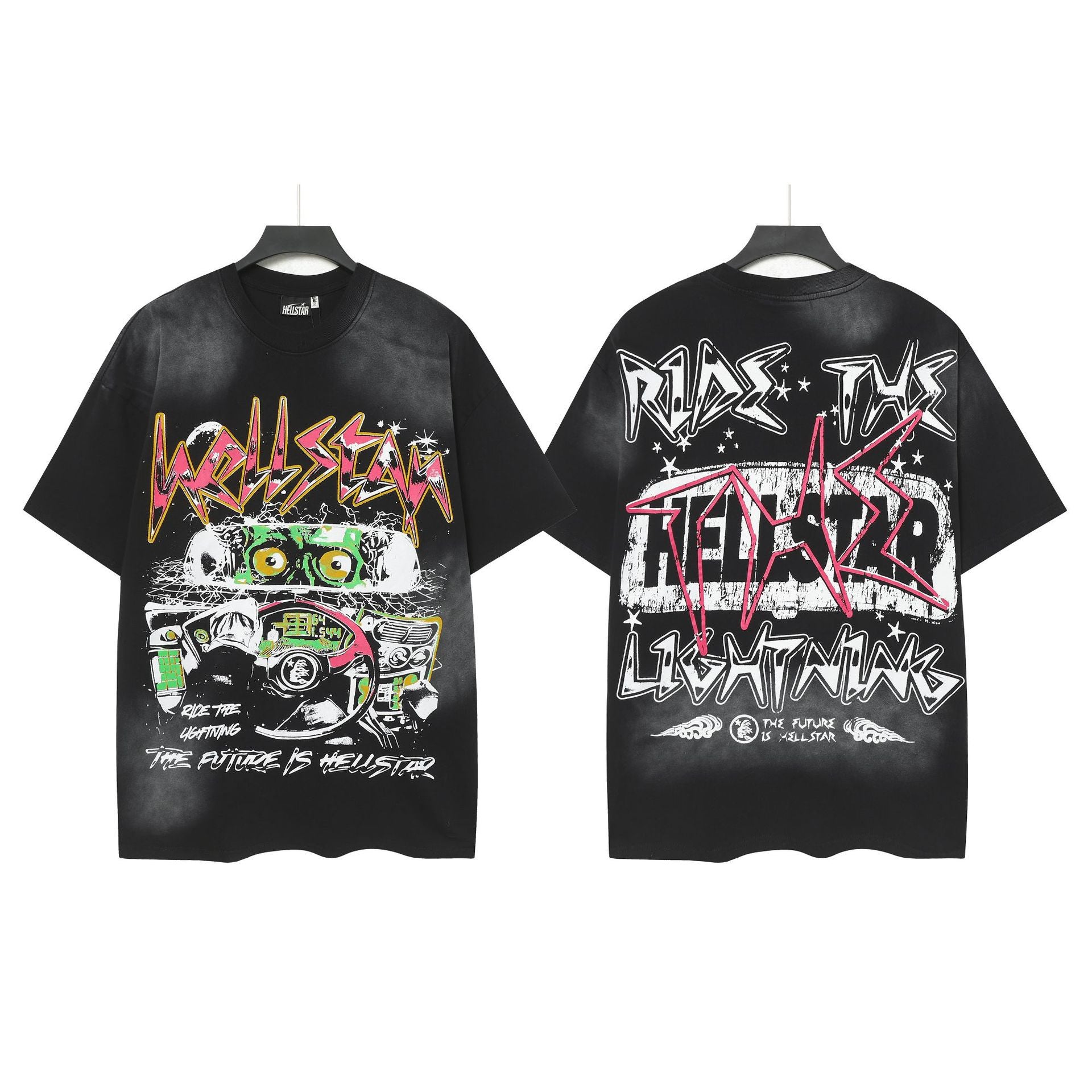 Hell Star Heel Washed Vintage American Print Short Sleeve T-Shirt