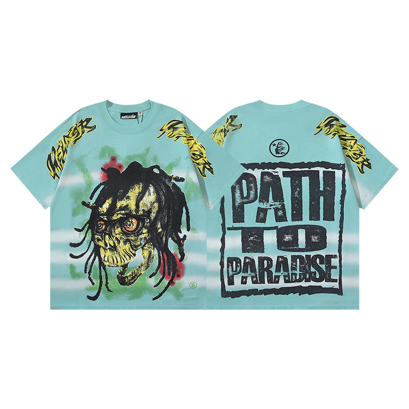 Vintage Washed Graphic Tee – Oversized Unisex Short Sleeve T-Shirt (Washed Black & Blue Series)