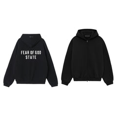 FOG Essentials Letter Embroidered Fleece Zip-Up Hoodie – 2024FW Unisex American Streetwear