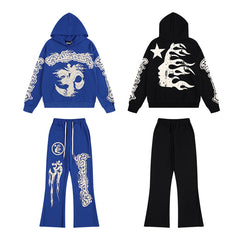HELLSTAR 25SS American Streetwear Heavyweight Terry Graphic Hoodie & Sweatpants Set