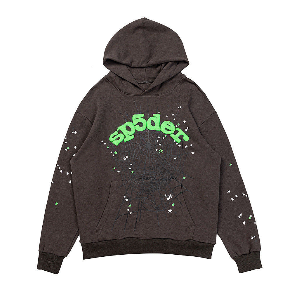 25ss High Quality SP5DER American Streetwear Rhinestone Foam Letter Spider Web Hoodie (Unisex)
