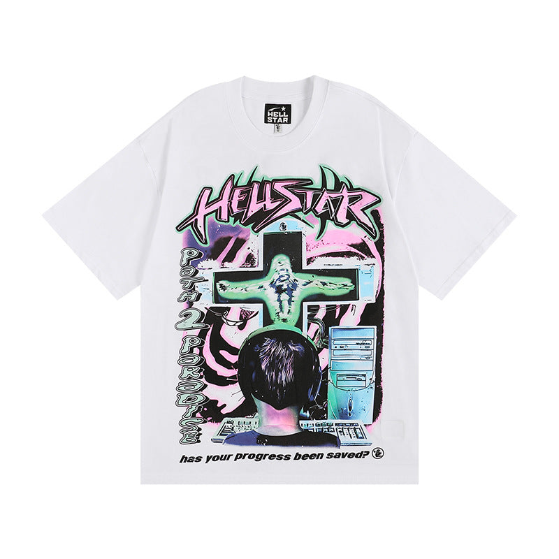 HELLSTAR Hip-Hop Graphic Letter Print Streetwear Oversized Cotton Tee