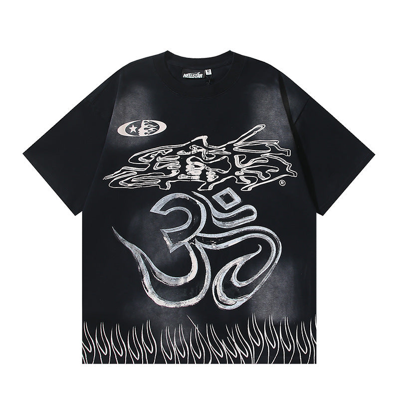 HELLSTAR 2025 American Streetwear Heavyweight Washed Vintage Oversized Short Sleeve T-Shirt