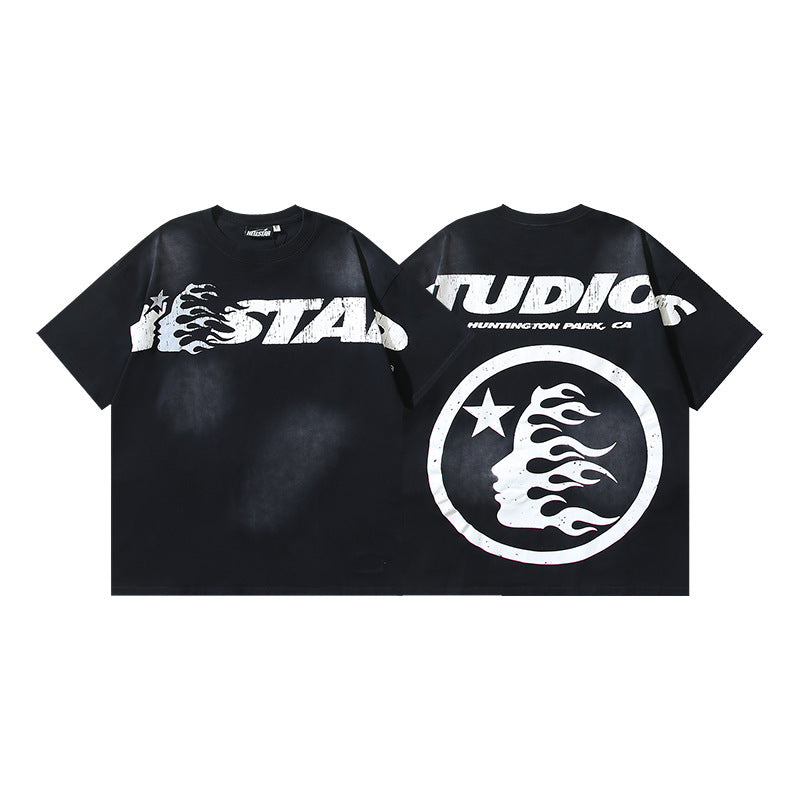 HELLSTAR 2025 American Streetwear Heavyweight Washed Vintage Oversized Short Sleeve T-Shirt