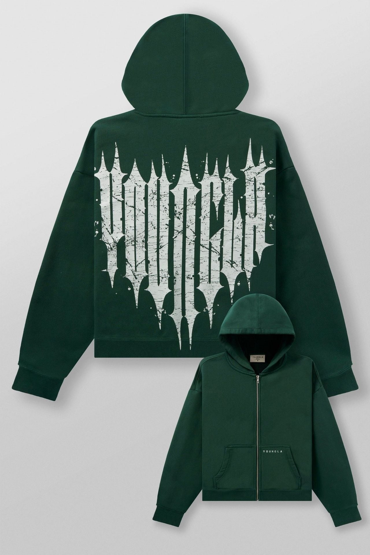 YOUNGLA Men's Graphic Zip-Up Hoodie – Heavyweight Fleece Streetwear Sweatshirt
