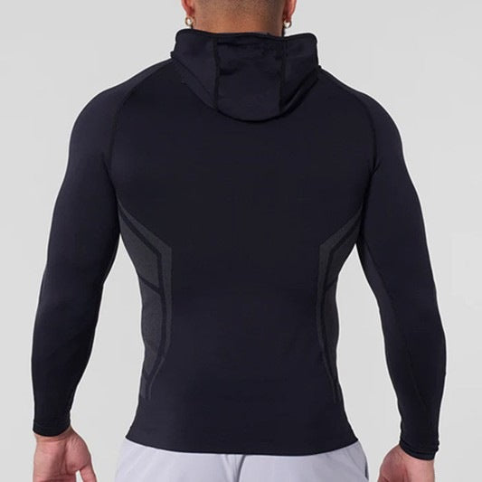YOUNGLA Men's Compression Hooded Long Sleeve Tee – Quick-Dry Athletic Shirt