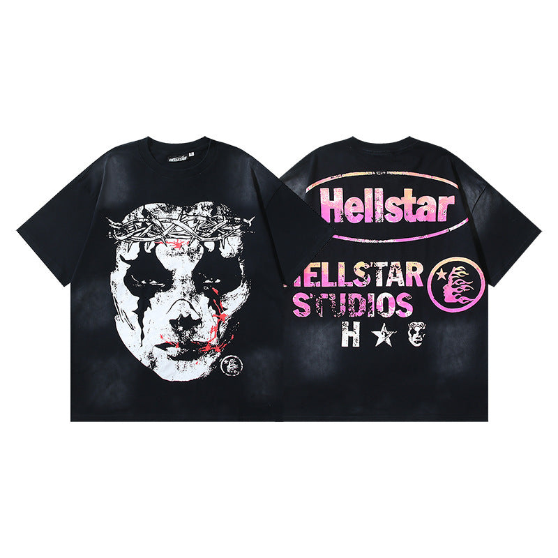 HELLSTAR 2025 American Streetwear Heavyweight Washed Vintage Oversized Short Sleeve T-Shirt