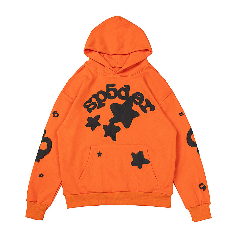 25ss High Quality SP5DER American Streetwear Rhinestone Foam Letter Spider Web Hoodie (Unisex)
