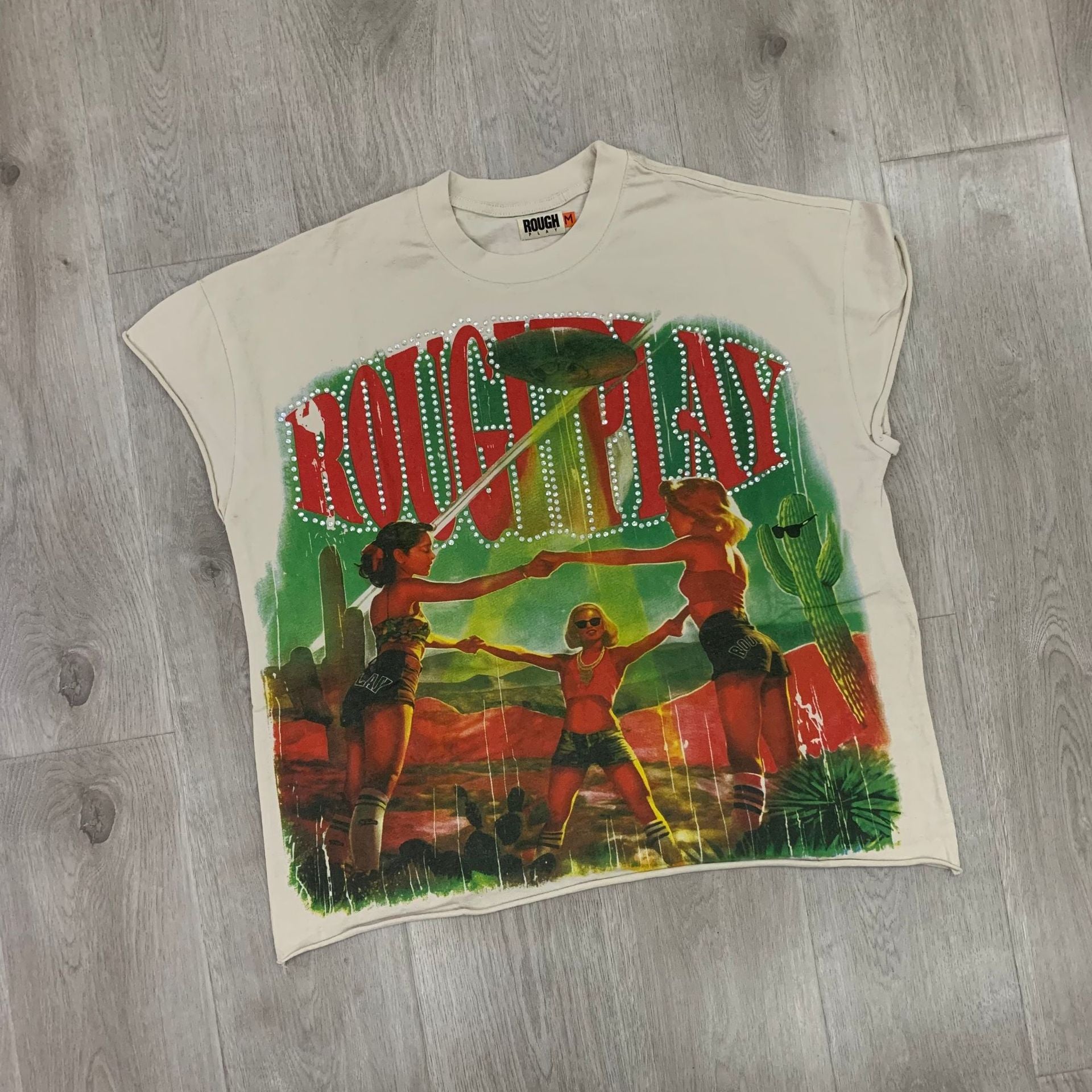 RoughPlay NYC Distressed Rhinestone Graphic Tee