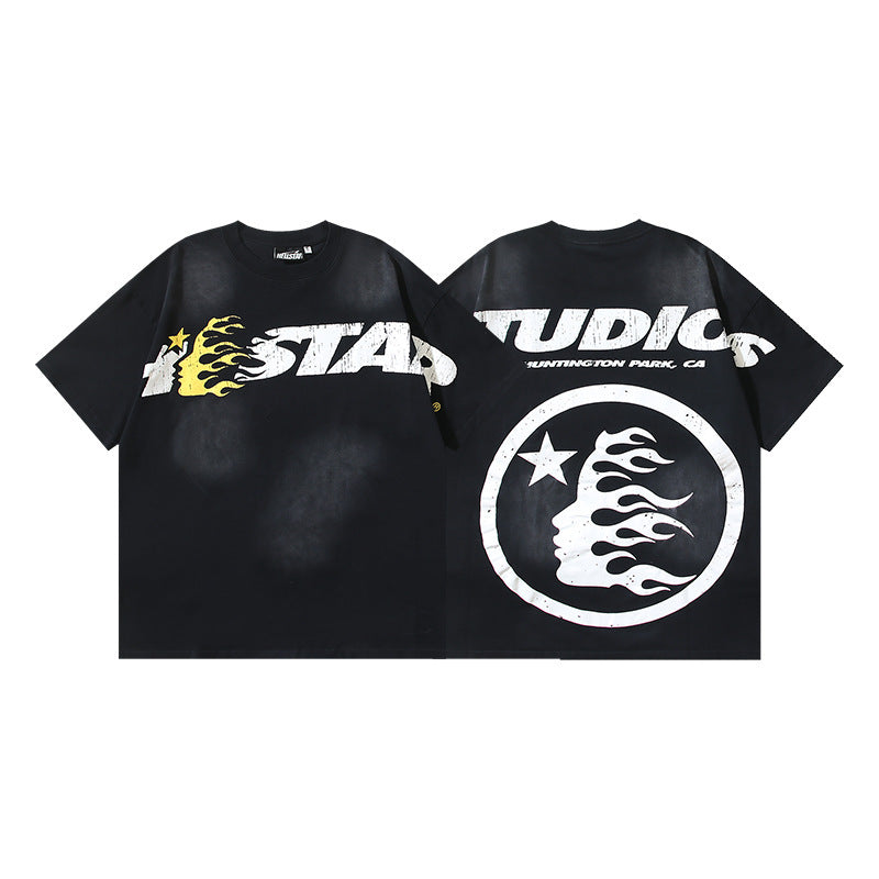HELLSTAR 2025 American Streetwear Heavyweight Washed Vintage Oversized Short Sleeve T-Shirt
