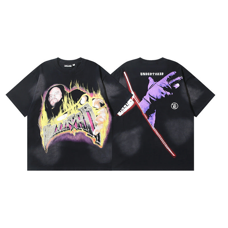 HELLSTAR 2025 American Streetwear Heavyweight Washed Vintage Oversized Short Sleeve T-Shirt