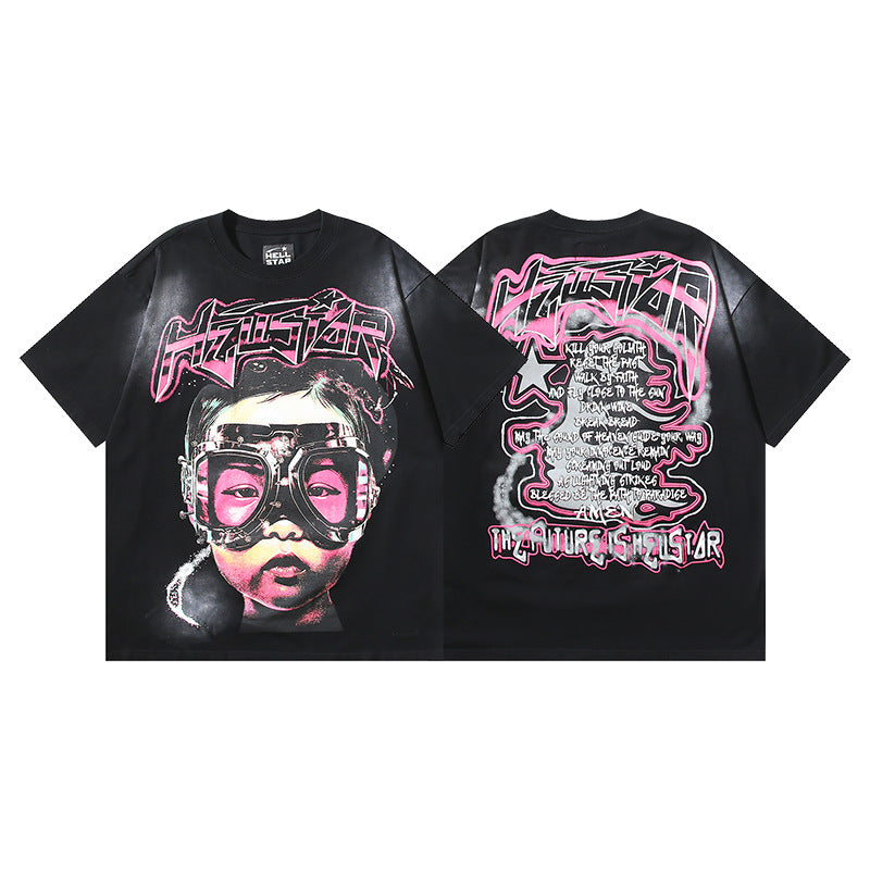 HELLSTAR 2025 American Streetwear Heavyweight Washed Vintage Oversized Short Sleeve T-Shirt