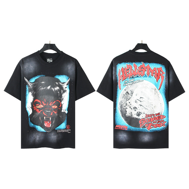 Vintage Washed Graphic Tee – Oversized Unisex Short Sleeve T-Shirt (Washed Black & Blue Series)