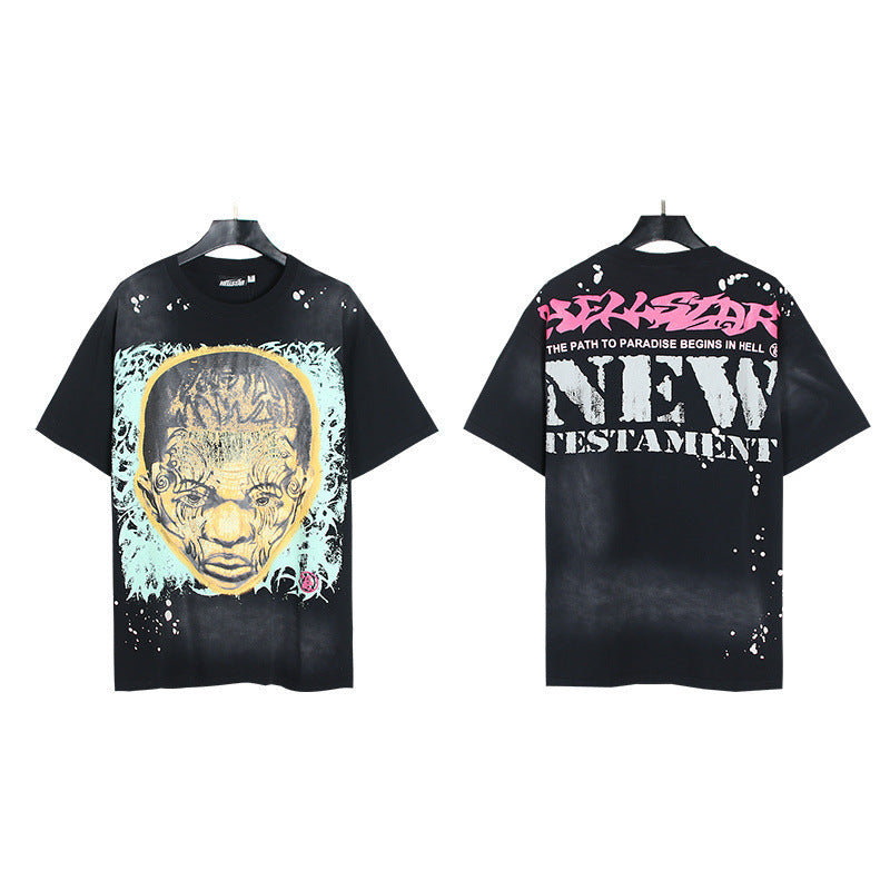 Hell Star Heel Washed Vintage American Print Short Sleeve T-Shirt