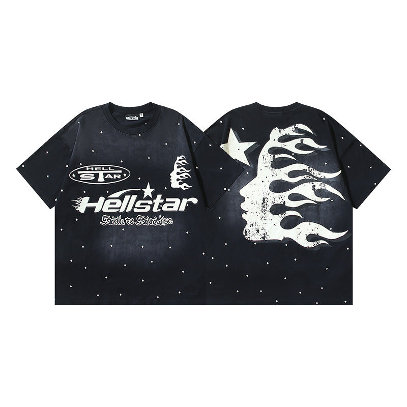 HELLSTAR 2025 American Streetwear Heavyweight Washed Vintage Oversized Short Sleeve T-Shirt
