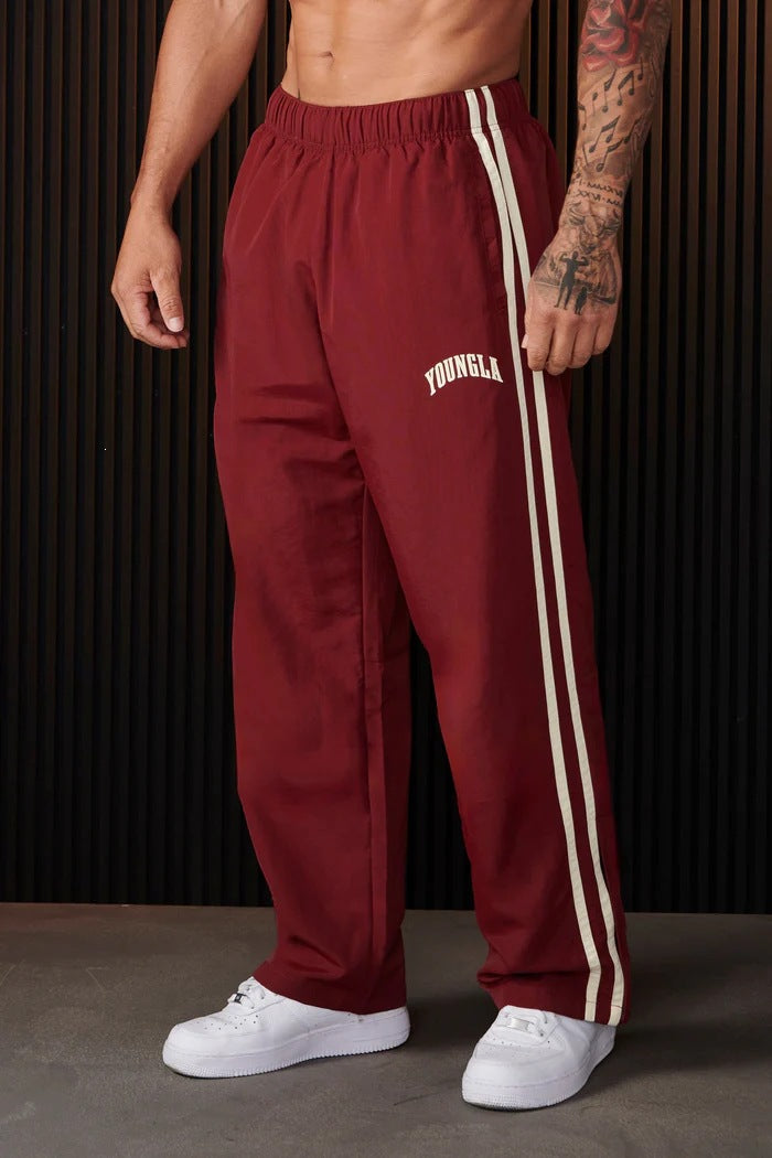 YOUNGLA Men's Double Stripe Joggers – Straight Leg Gym & Casual Pants