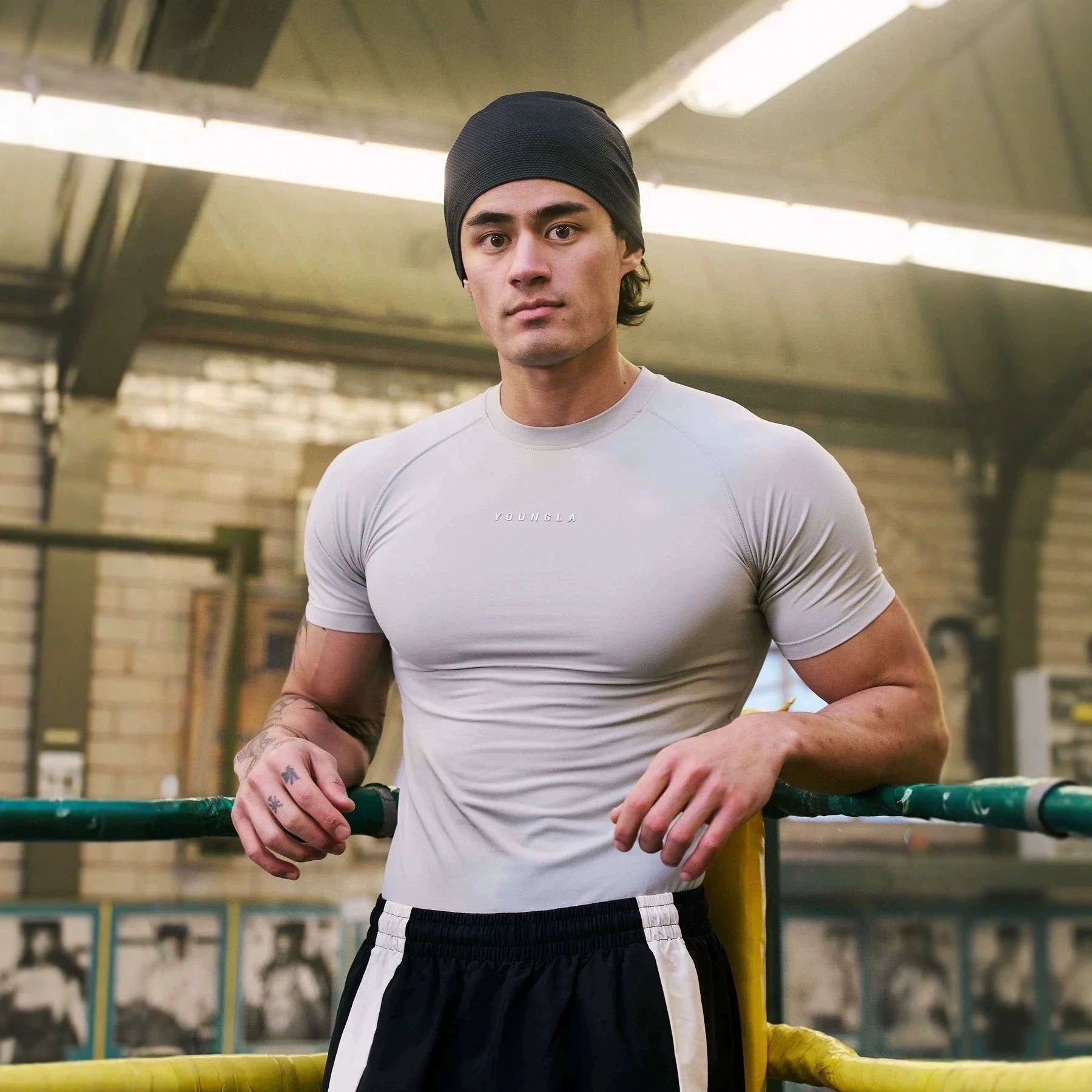 YOUNGLA Men's Compression Training Tee – High-Stretch Short Sleeve Gym Shirt