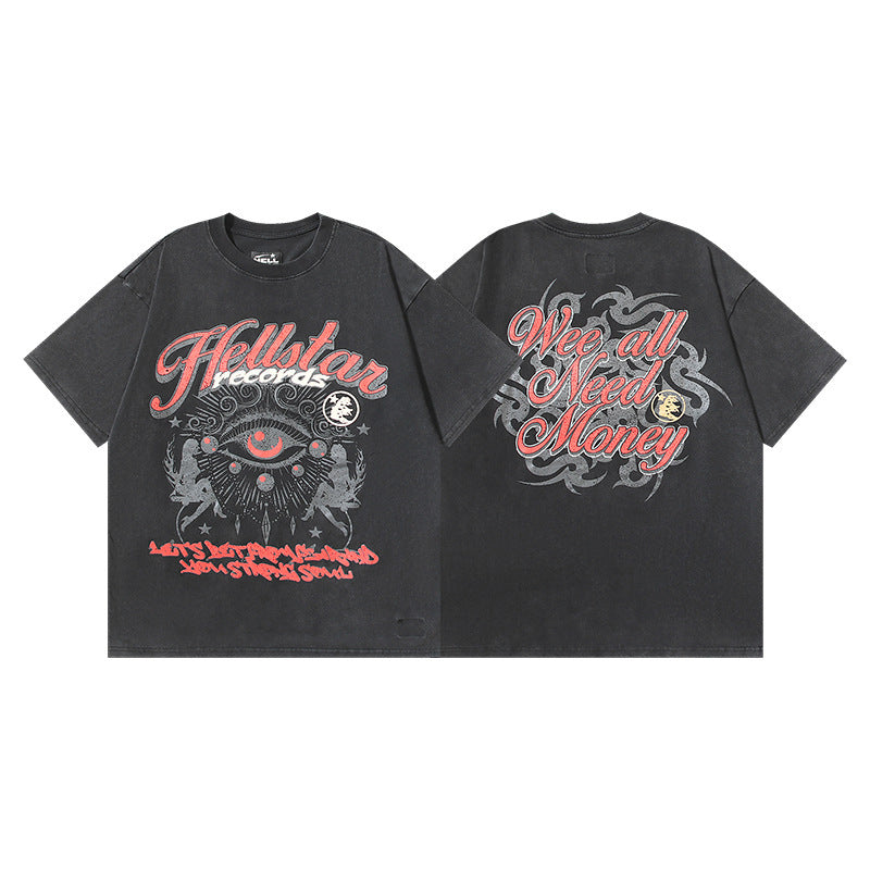 HELLSTAR 2025 American Streetwear Heavyweight Washed Vintage Oversized Short Sleeve T-Shirt