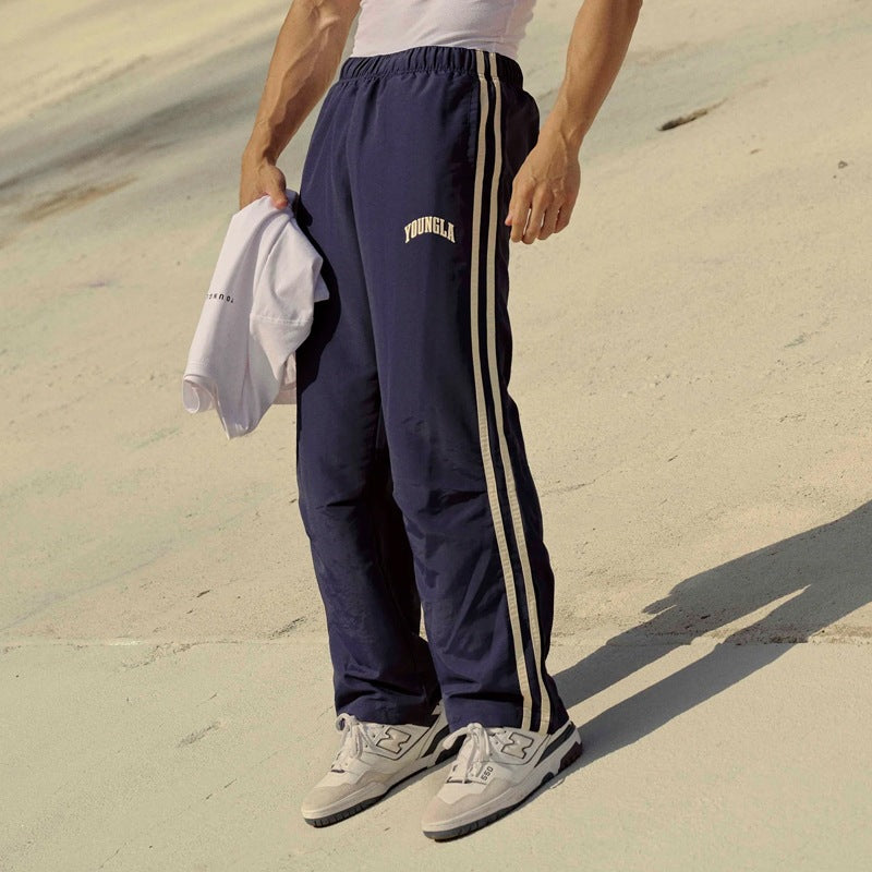 YOUNGLA Men's Double Stripe Joggers – Straight Leg Gym & Casual Pants